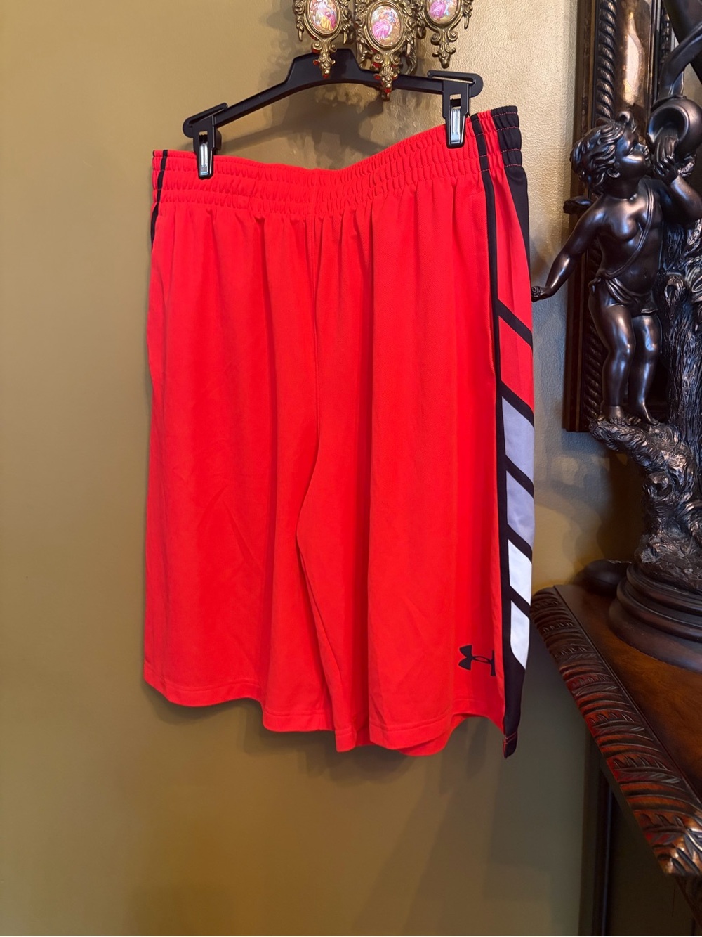 LG Red Men’s Athletic Shorts with Black & White Side Stripes